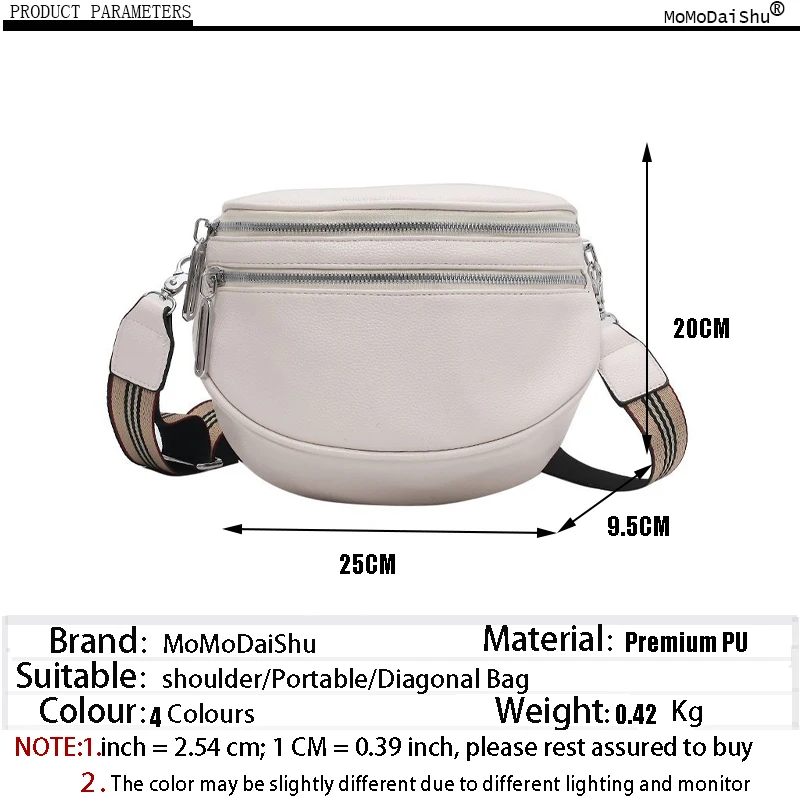 Women Crossbody Fashion Shoulder Bag Wide Strap Soft Leather Female Messenger Bag For Ladies High Quality Semicircle Saddle Bags