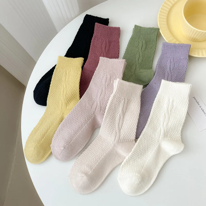 

New Autumn Winter Women Socks Korean Fashion Solid Color Crew Socks Women Japan Style School Student Girls Kawaii Long Socks Sox