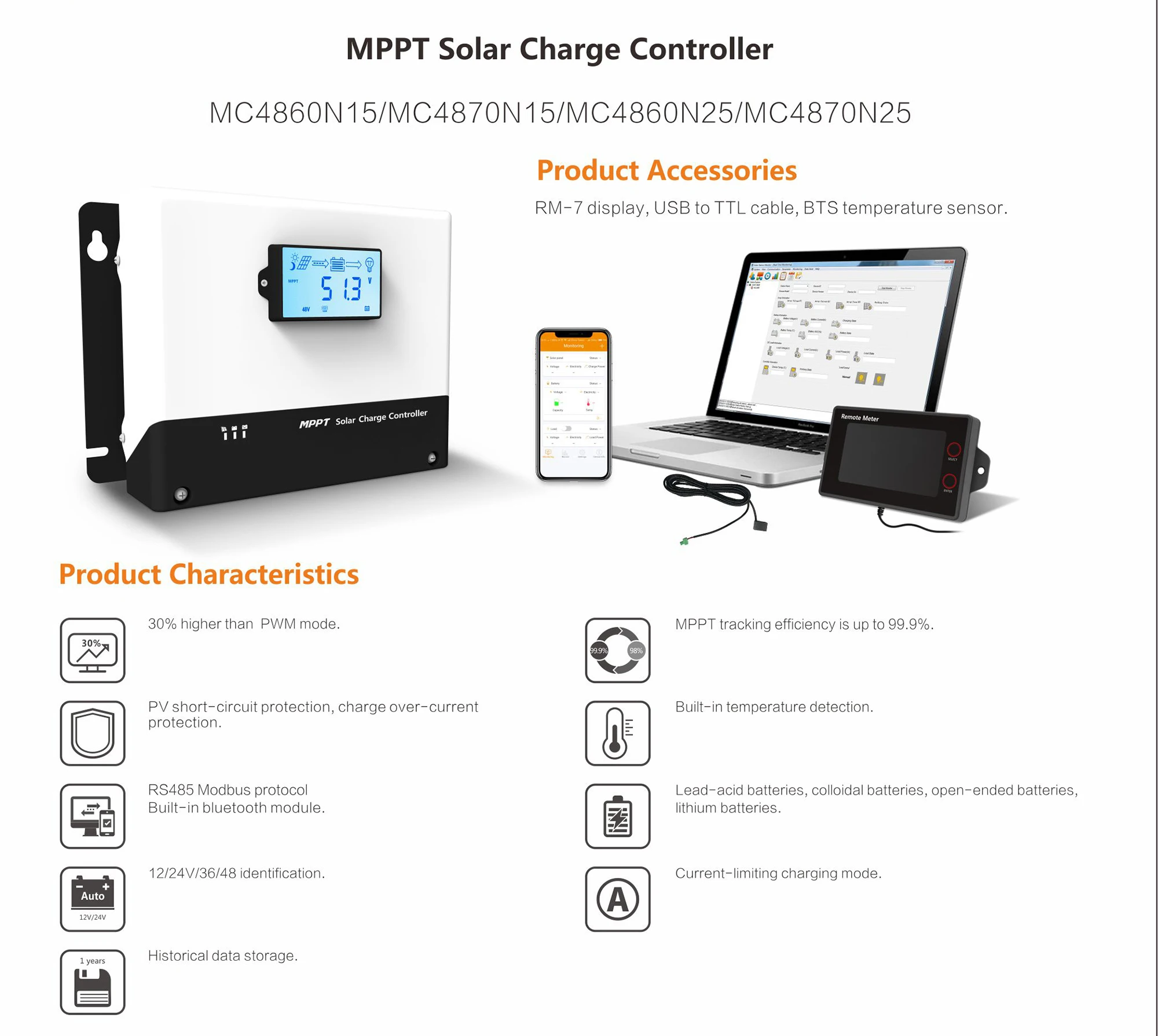 Фото Контроллер солнечной батареи GTMT PV MPPT, автоматический регулятор для литий-гелевых свинцово-кислотных аккумуляторов, 60 А, 70 А, 24 В постоянного ... №5