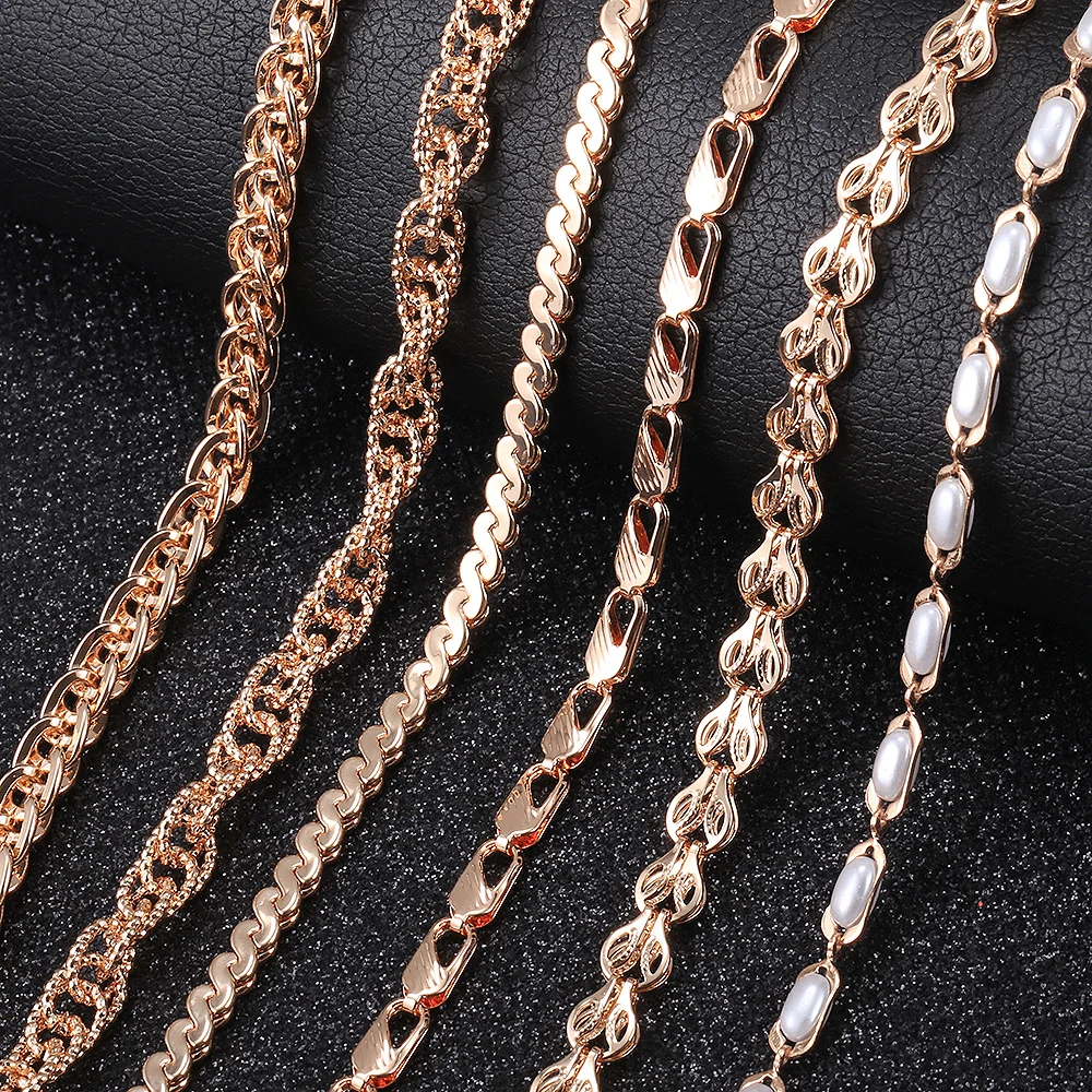 

6mm 585 Rose Gold Color Necklace for Women Girls Seashell Herringbone Twisted Link Chain Necklace 6 styles 20inch 24inch HCN52
