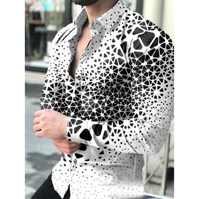 

Autumn Fashion Luxury Social Men Shirts Turn-down Collar Buttoned Shirt Casual Dots Print Long Sleeve Tops Mens Clothes Cardigan