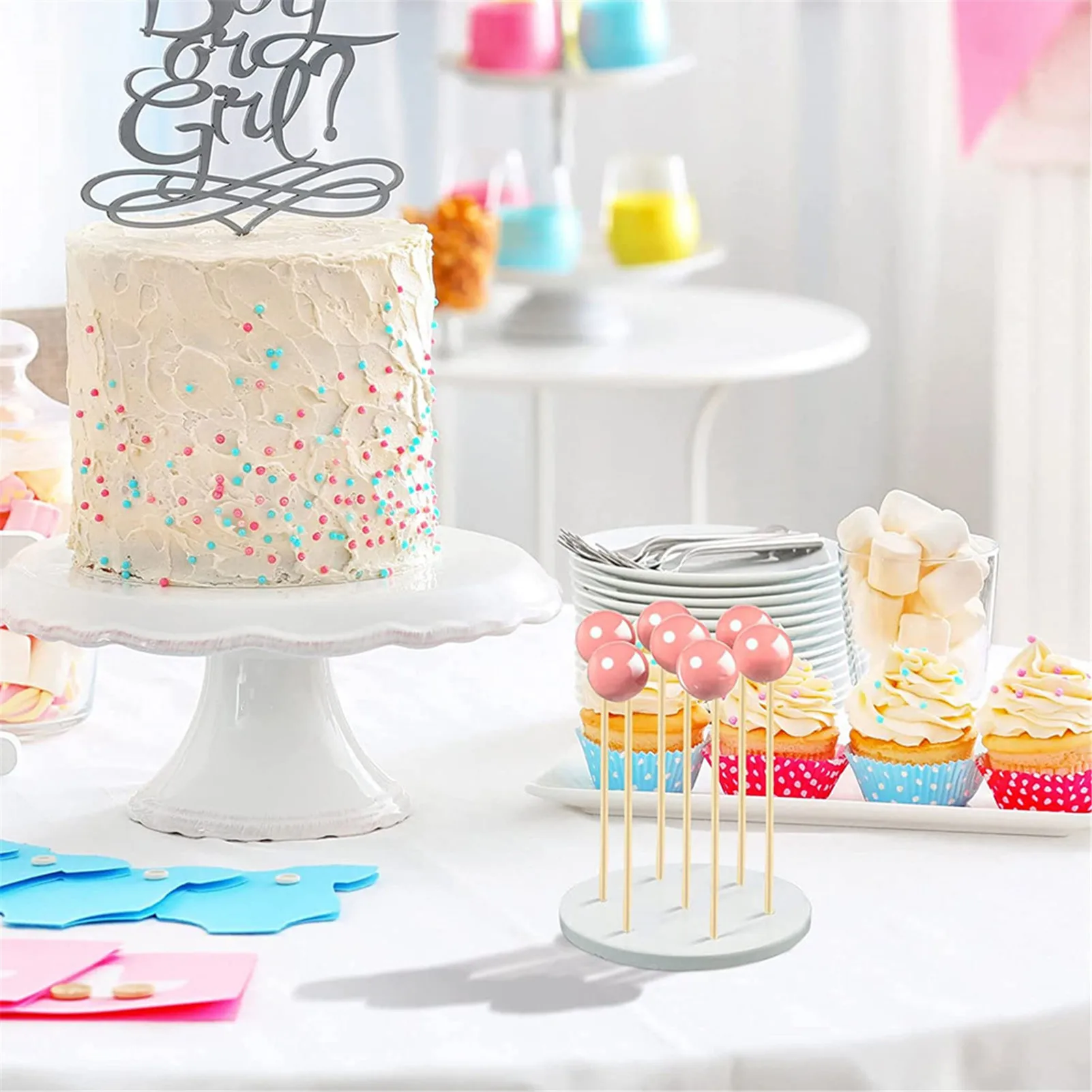 

Cake Holder 2Pcs Round Acrylic LolliHolder 7 Hole Cake Holder Cake Display Stand LolliStand White Candy Holders For Wedding