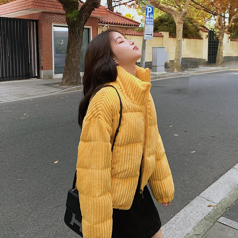 Autumn and winter 2022 new Korean version loose corduroy cotton clothes women small short thin bread coat