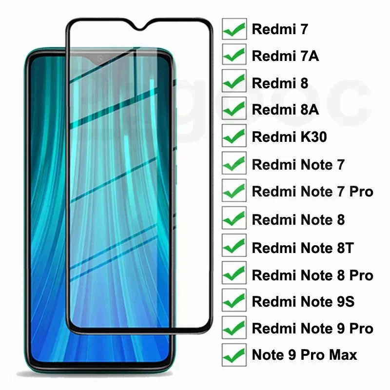 

9D Full Screen Protective Glass On The Redmi 8 8A 7 7A K30 For Xiaomi Redmi Note 7 8 Pro 9Pro Max 8T 9S Tempered Glass Film Case
