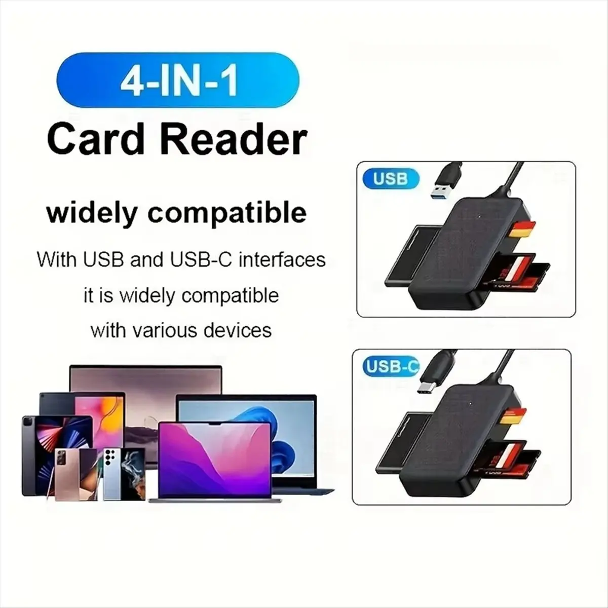 (A60I) Кардридер 4-в-1 Type-C для карт памяти SD, Micro-SD, TF, MS, адаптер для ноутбуков и ПК, универсальный OTG-кардридер (art.: 3920dc41caed2) - 3920dc41caed2