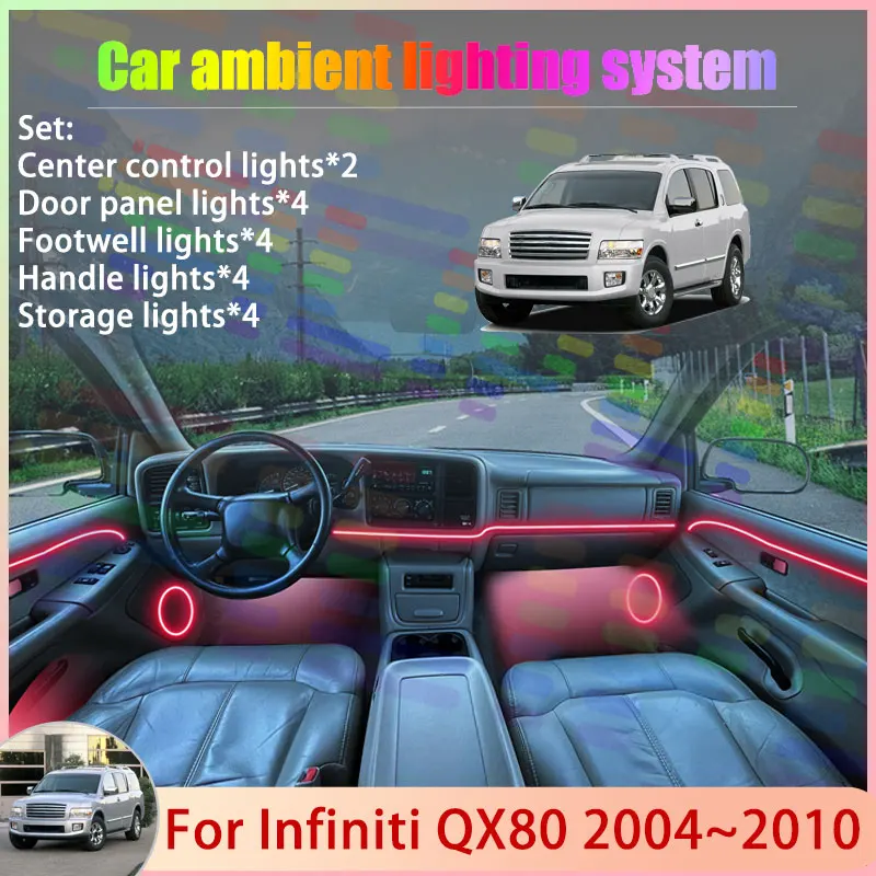 Фото Для Infiniti QX80 2004 ~ 2010 2005 JA60 MK1 Armada 2/24 в 1 автомобильный атмосферный светильник RGB абажур ансамбль стример атмосферный набор №1
