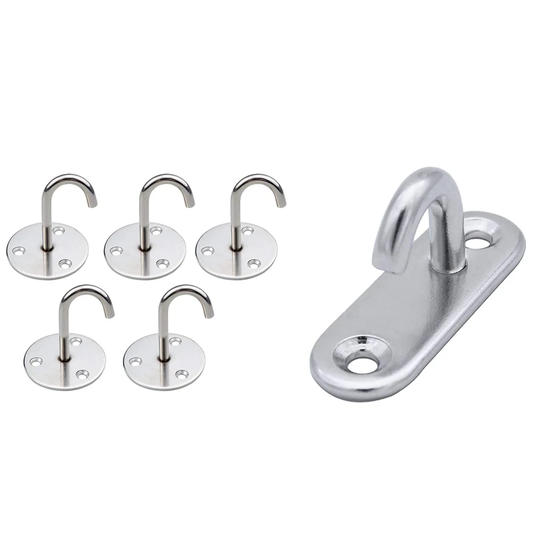 

5Pack Round Base Ceiling Hook With 6 Pack Ceiling Hooks M5 Oval Open Hooks Pad Eye Plate Anchor Screw Wall Mount Hook