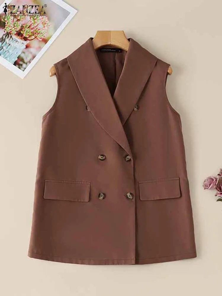 Осенние элегантные однотонные жилеты куртки ZANZEA модный Женский блейзер без