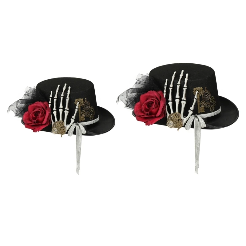 

Black Skull Hand Flower Top Hat Stylish Headpiece Men and Women in Steampunk and Fashion Decorations Ornament Wholesale