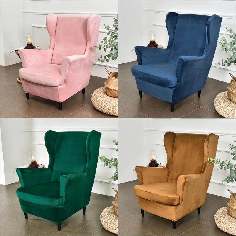 Velvet Wing Chair Cover Stretch Spandex Armchair Covers Removable Footstool Slipcovers Relax Sofa With Seat Cushion | Дом и сад