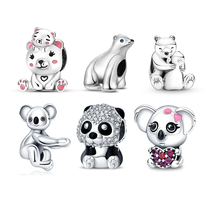 

plata charms of ley Silver Color Shiny Koala Charms Bead Fits 3mm Bracelet Bangle Woman Fashion Fine Jewelry Gift
