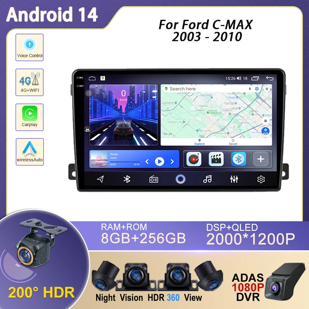 4G Wi-Fi для Ford C-MAX 2003-2016 автомобильный радиоприемник GPS-навигация Android автоэкран