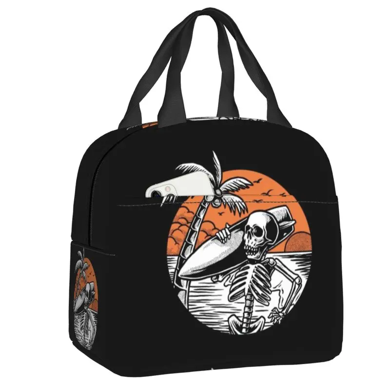 

Summer Surf Skeleton Surfing Insulated Lunch Bag for School Office Portable Thermal Cooler Lunch Box Food Container Tote Bags