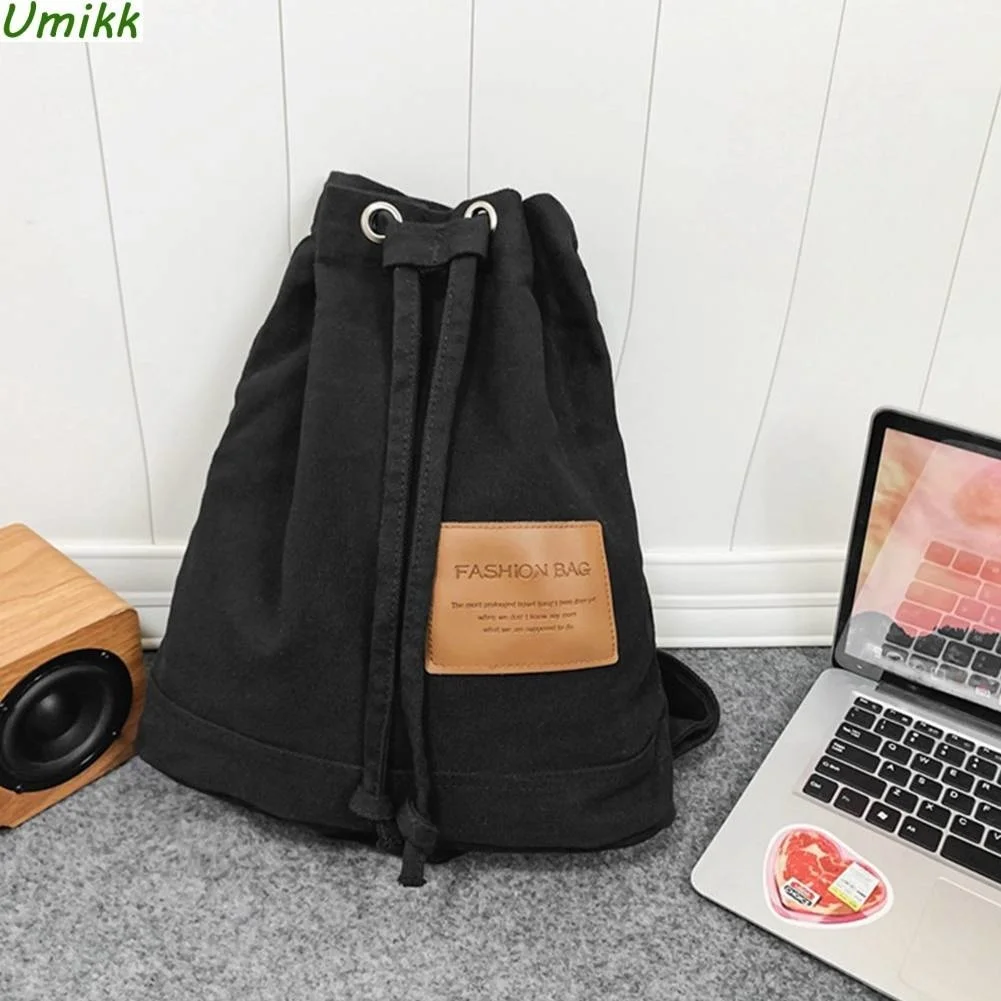 

Students Shoulder Bags Durable Drawstring Students Backpack Lightweight Canvas High-Capacity Solid Color Daily Leisure Schoolbag
