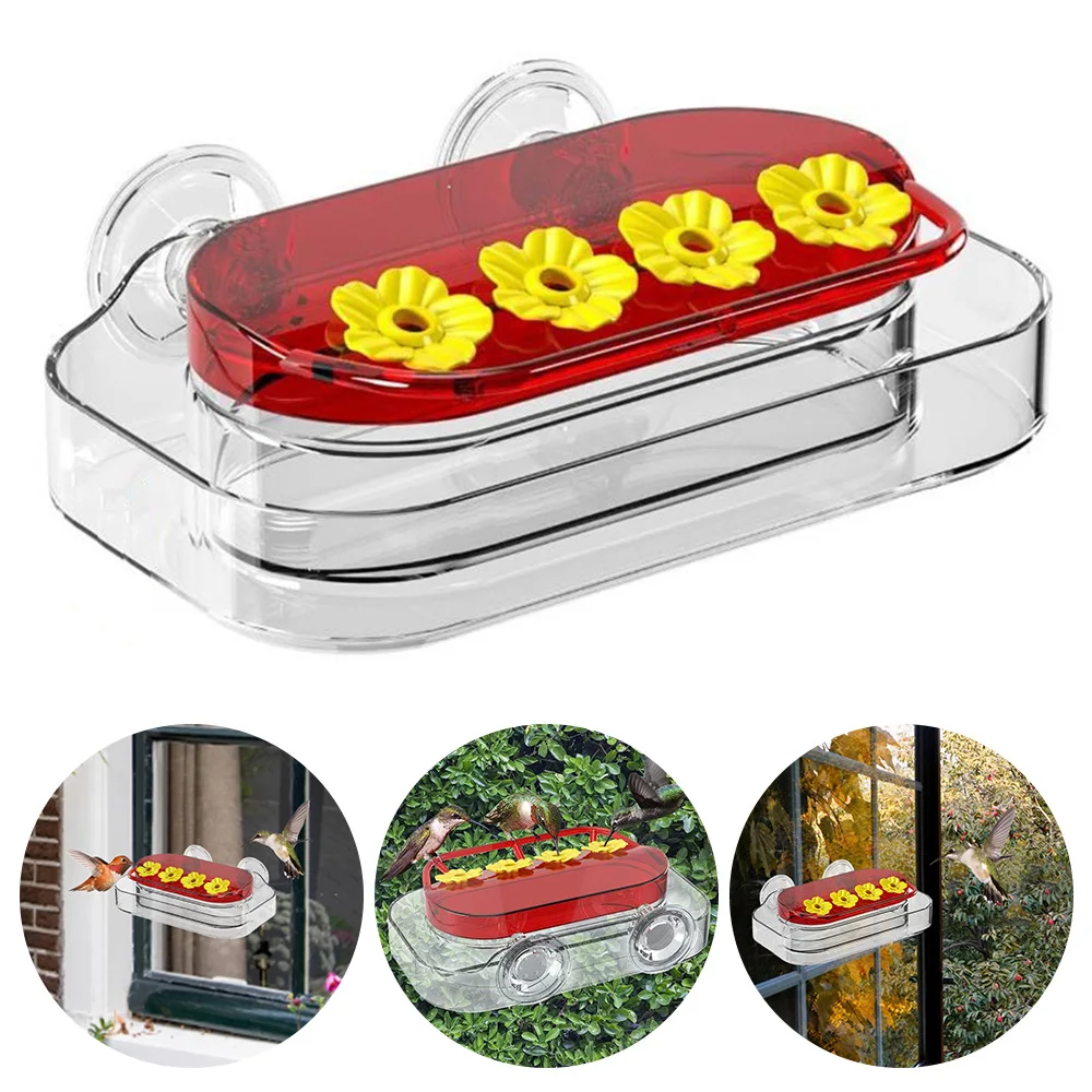 Window Hummingbird Feeder Strong Suction Cups Hummingbird Feeder with 4 Feeding Ports Hanging Garden Bird Water Drinker Bottle