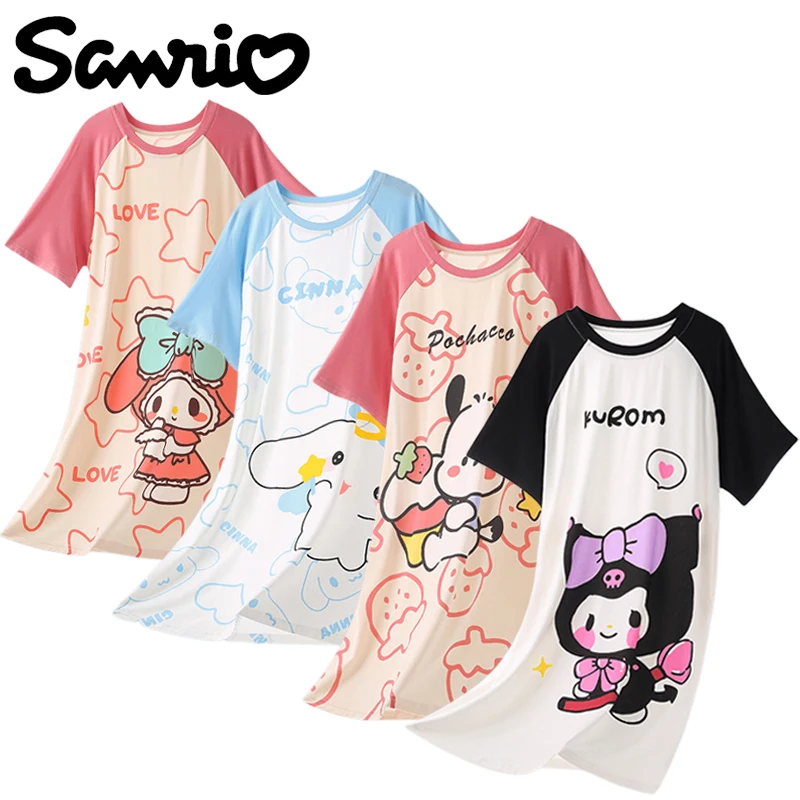 

Sanrios Hellokittys Kuromi Cinnamoroll My Melody Kids Modal Short-Sleeved Nightdress Girl's Pajamas Parent-Child Home Clothes