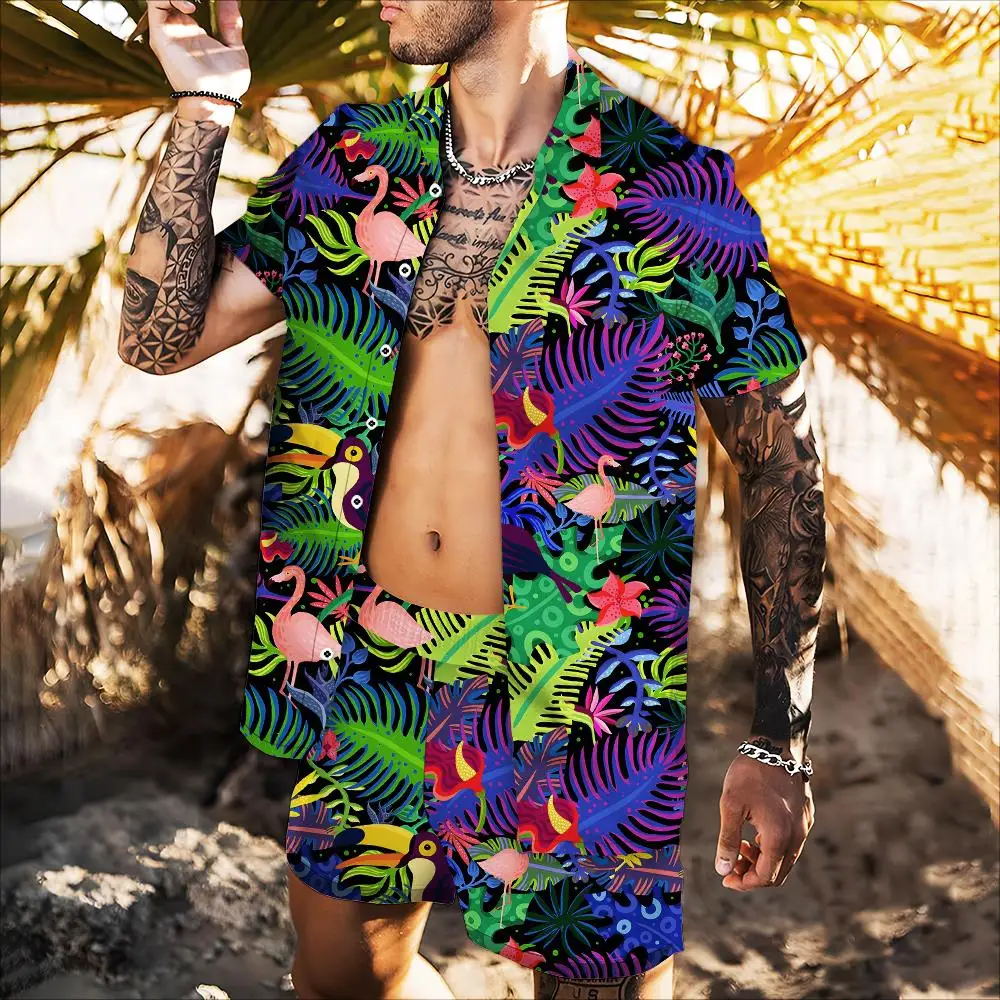 

Men's Jacket Summer 2022 3d Printing Hot Sale High Quality Shirt Fashion Set Oil Painting House Pattern Dinosaur Leaves Top