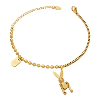 mechanical rabbit square pendant bracelet punk style personality wrist chain bead splicing design cute cool girls accessories