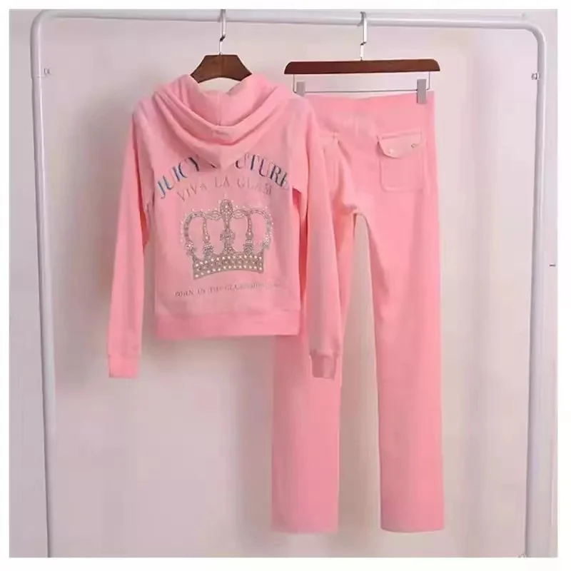 YICIYA Juicy Tracksuits Woman Zipper Sweatshirt And Pants suit Sportswear Female Women's Sewing Suit Velvet Sports Two Piece Set