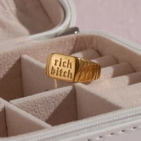 2022 gold rings for women teens 316l stainless steel rectangle word rich bitch lettered aesthetic high quality jewelry couple