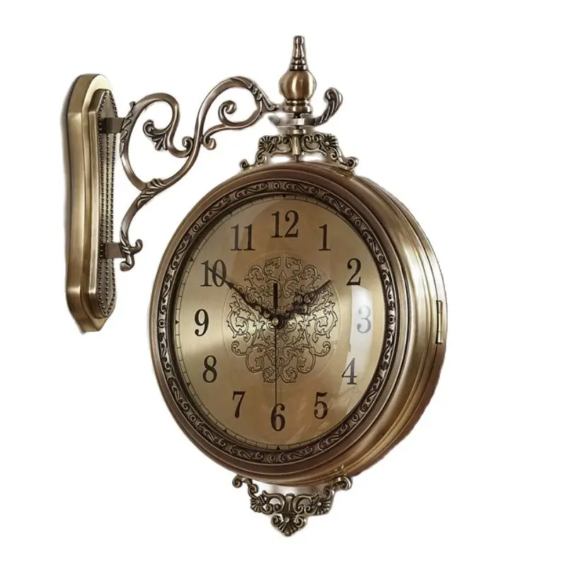 

Wall Clock 3d Large Solid Wood Metal Double-side Clocks Wall Home Decor Silent American Living Room Horloge Gift