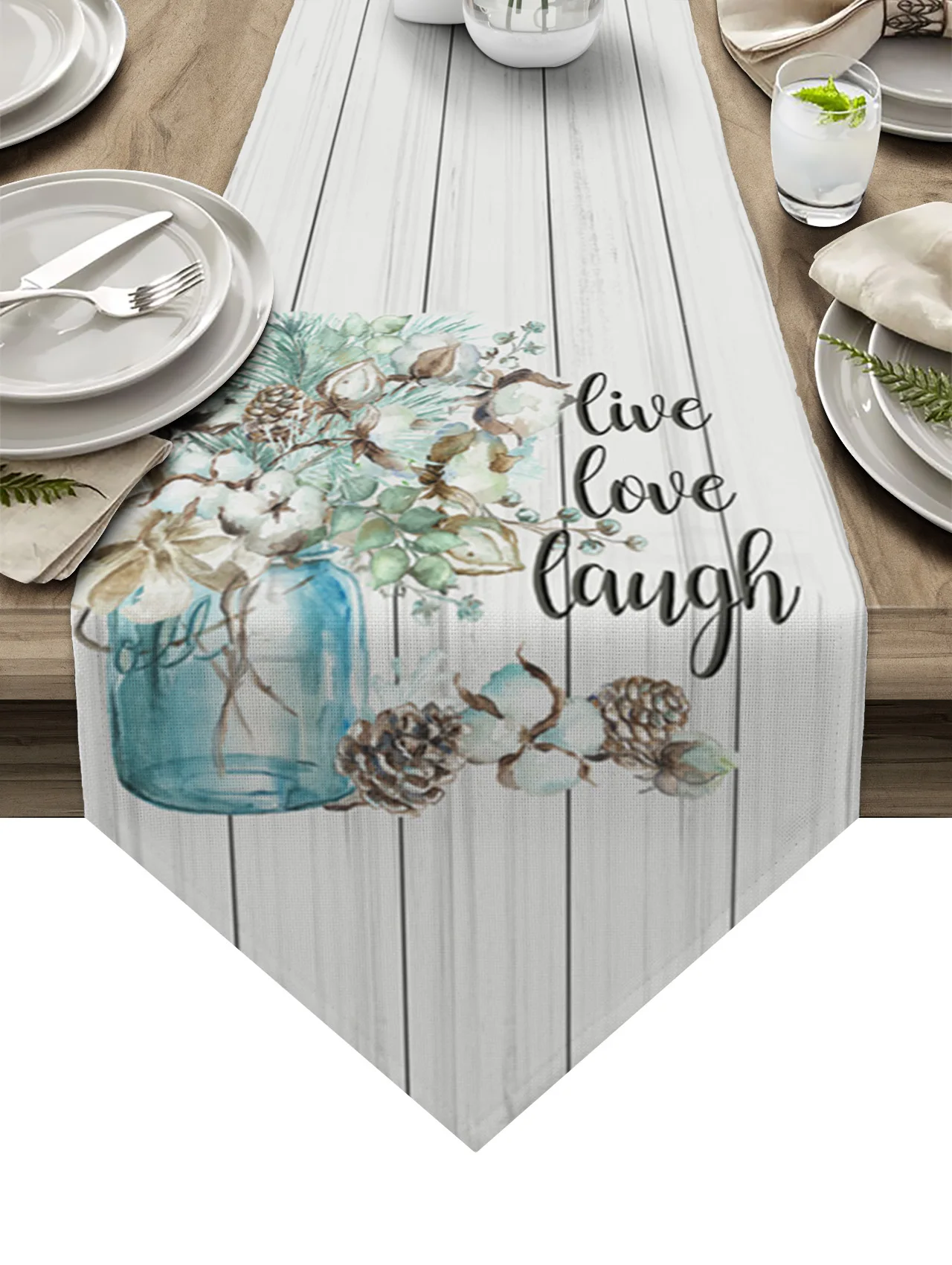 

Винтажная настольная дорожка из хлопка и стекла в винтажном стиле с отделкой под дерево, Свадебный банкетный стол, Настольная дорожка для к...