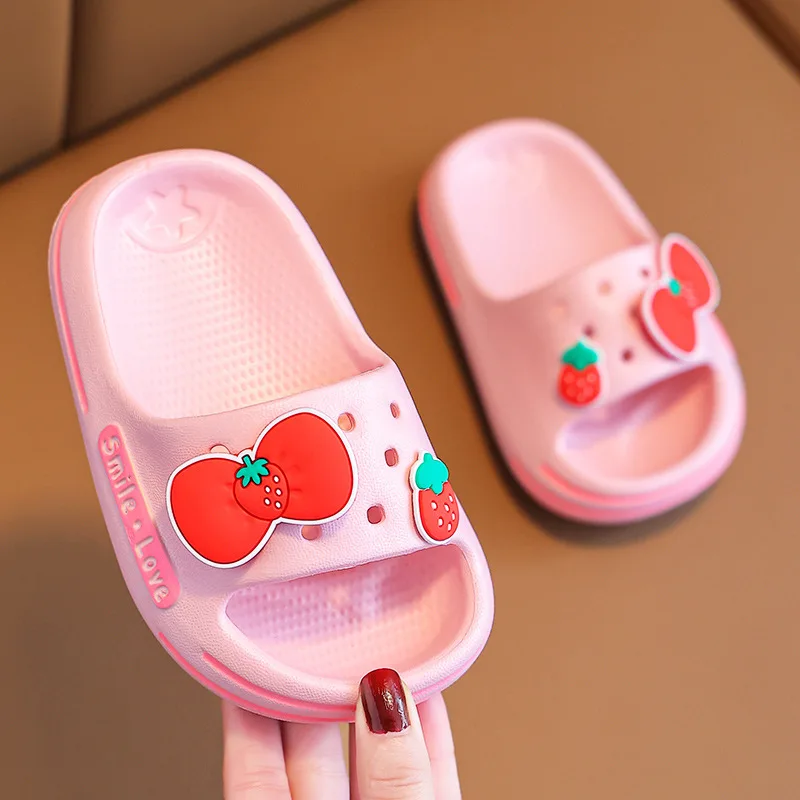 

Summer Children Slippers for Girls Cute Strawberry Bowknot EVA Comfortable Non-slip Soft Home Bathroom Slippers Kids Flip Flops