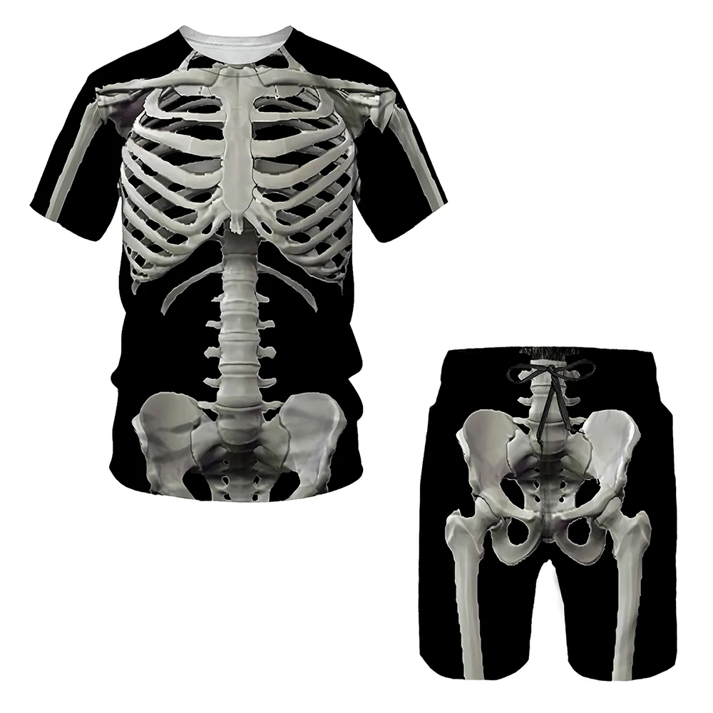 

Summer Short Sleeve Skeleton T-shirt Shorts Sportsuit Men's Casual Sets Fashion 2 Pieces Suit 3D Print Sets Sportswear Tracksuit
