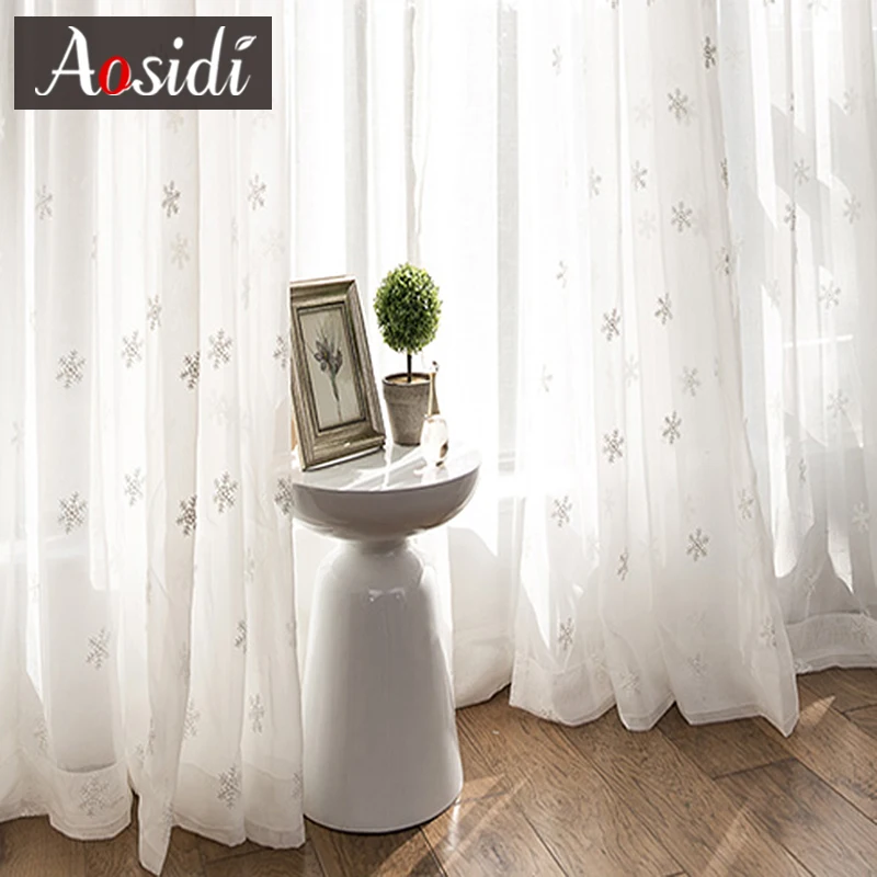 

Hall White Sheer Curtains for Living Room Bedroom Embroidery Children Room Tulle Curtain Christmas Snowflake Voile Drapes Rideau