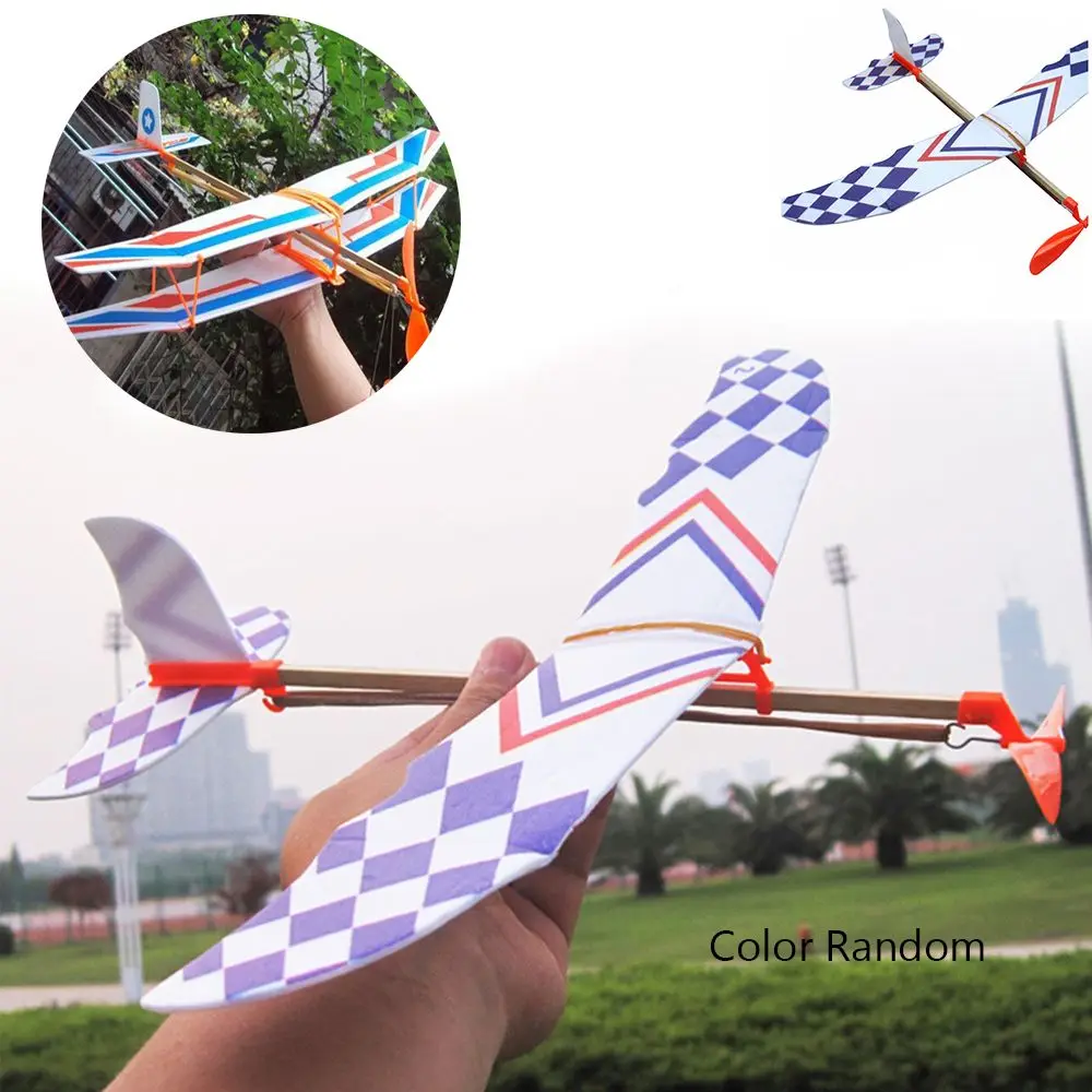 

Toy Novelty Plastic Hand Throwing Powered Flying Glider Assembly Plane Model DIY Foam Aircraft Elastic Rubber Airplane