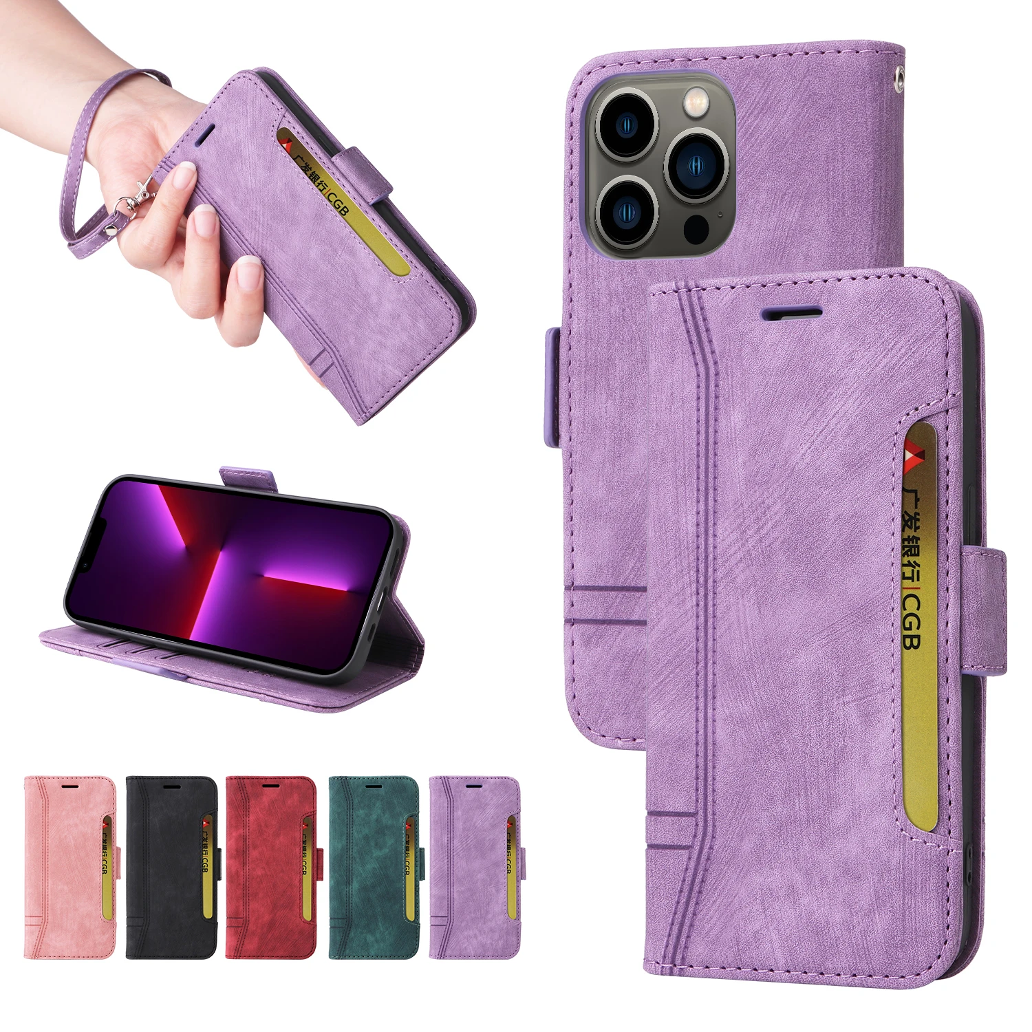 

Card Slot Case For Xiaomi 12 Lite 12s 12x 12t pro Redmi 10C 10A 9A 9C 9T A1 Redmi Note 11 10 9 Pro 9s Wrist Strap Flip Cover