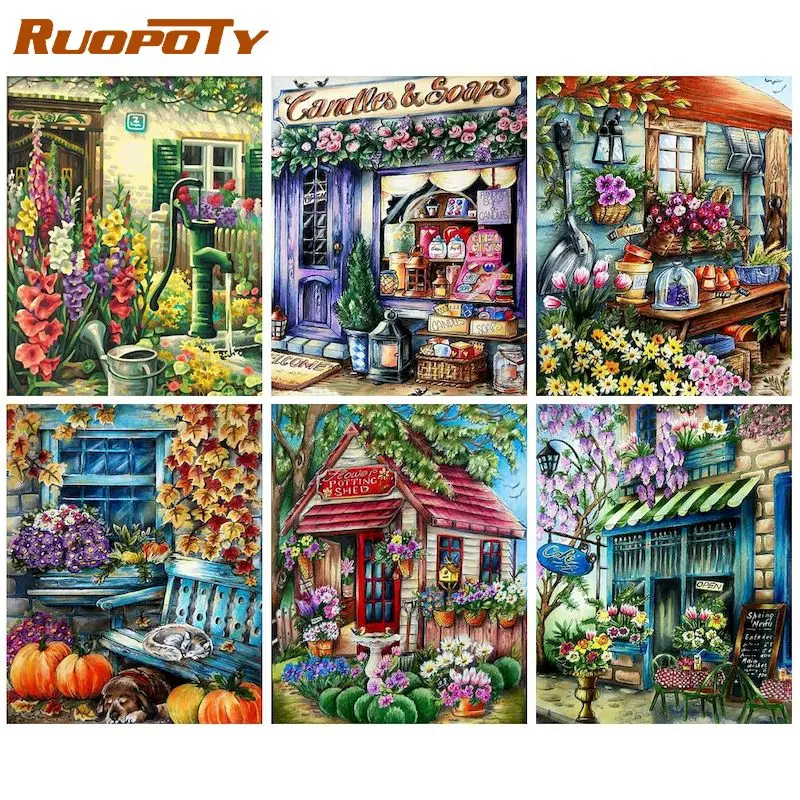 

RUOPOTY DIY Painting By Number House Hand Painted Paintings Art Drawing On Canvas Gift Pictures By Numbers Scenery Kits Home Dec