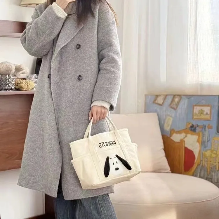 Холщовая Сумка-тоут с мультяшной вышивкой Snoopy вместительная сумочка на плечо