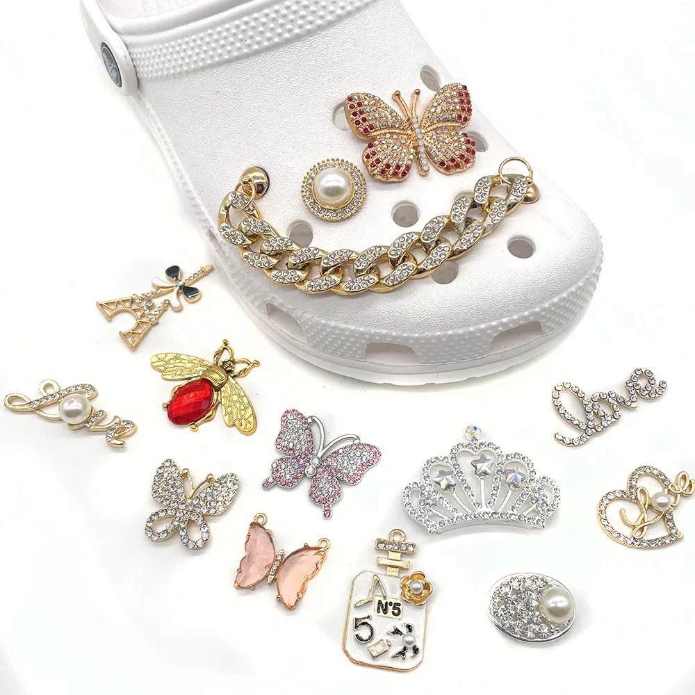 

1 Pcs Bee Butterfly Crystal Diamond Jewelry Beauty Women Shoes Charms Croc Shoe Slipper Accessories Brand Buckle Decoration