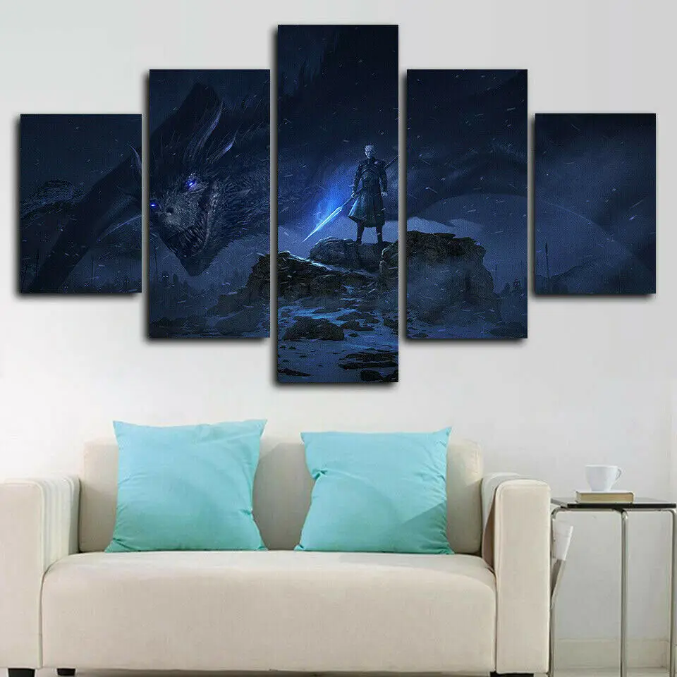 

Dragon Night King 5 Pcs Canvas Picture Print Wall Art Canvas Painting Wall Decor for Living Room Poster No Framed