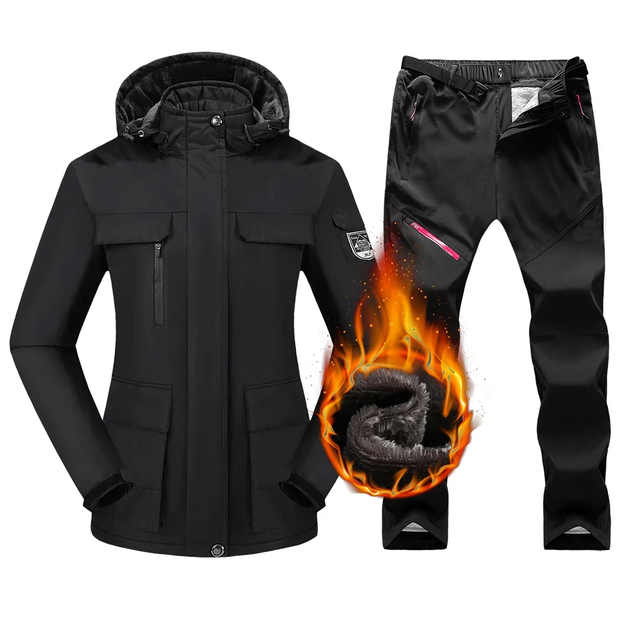 

Women Winter Outdoor Waterproof ing Snowboard Female Breathable Ski Warm Fleece Jacket and Pants Snow Suit