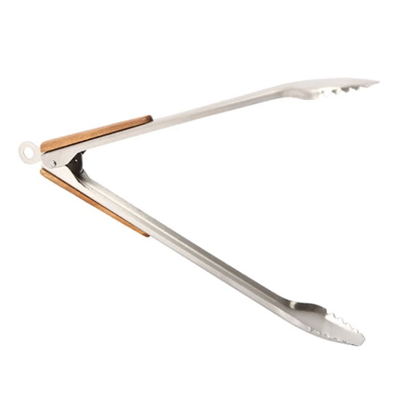 

Новые Щипцы для барбекю из нержавеющей стали, кухонные термостойкие щипцы с деревянной ручкой, Большие Щипцы, кухонные инструменты для улиц...