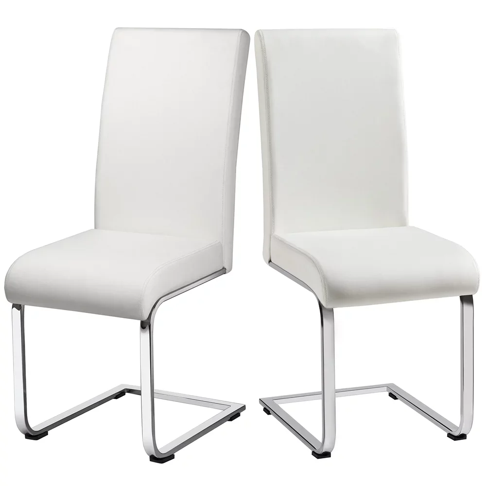 

Modern Dining Chairs Upholstered High-Back Dining Chairs PU Leather Kitchen Chairs with Metal Legs, White