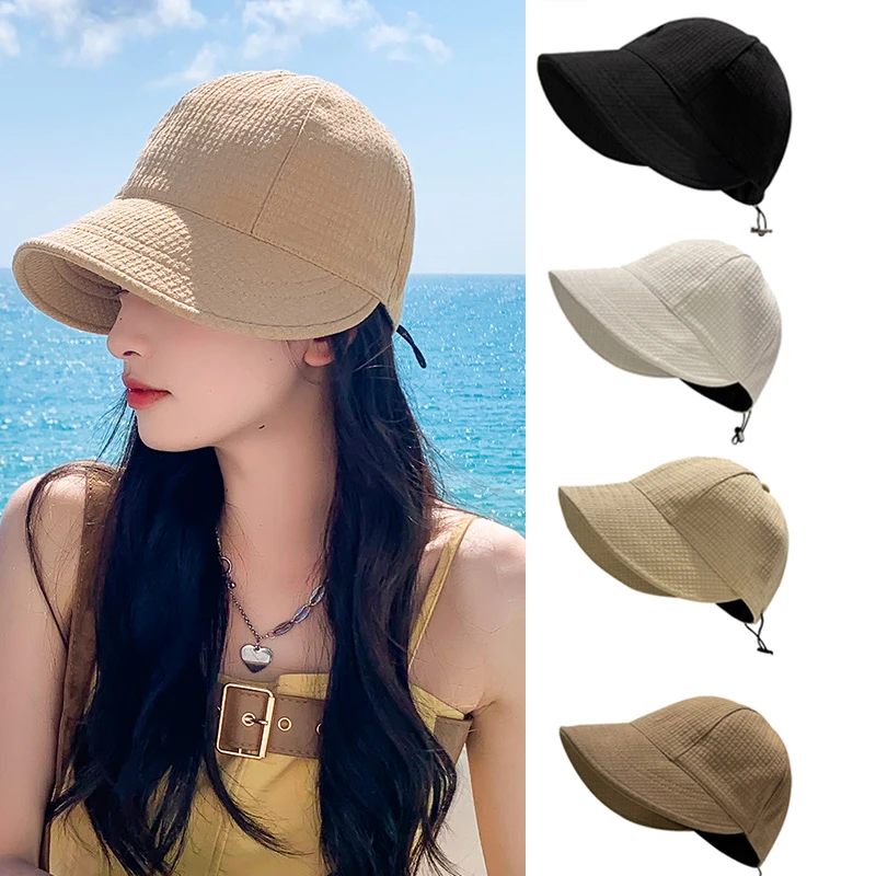 

Duck Tongue Bucket Hats Women Spring Summer Portable Sunshade Hats Beach Fisherman Hats Cotton Sun-Proof Bucket Caps Adjustable