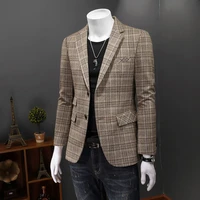 5xl mens jacket plaid suit coat large size british style business dinner spring youth fashion casual suit single western coat
