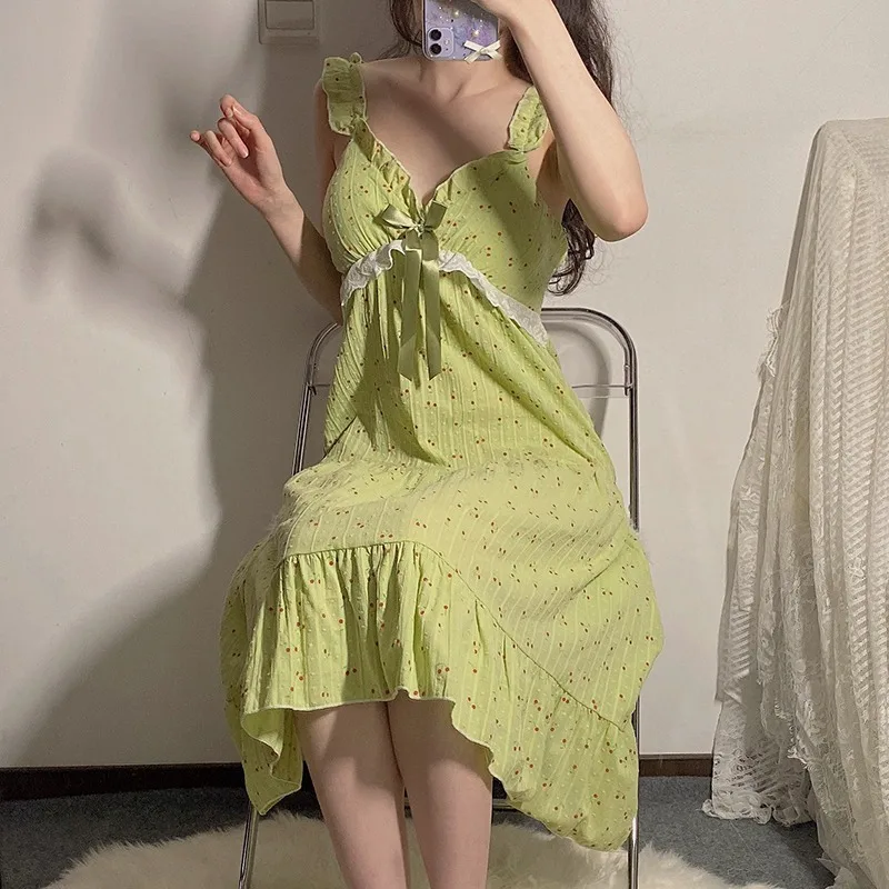 Sling Woven Jacquard Mid Length Nightdress Sweet Nightdress Homewear  women nightgown  шелковое платье