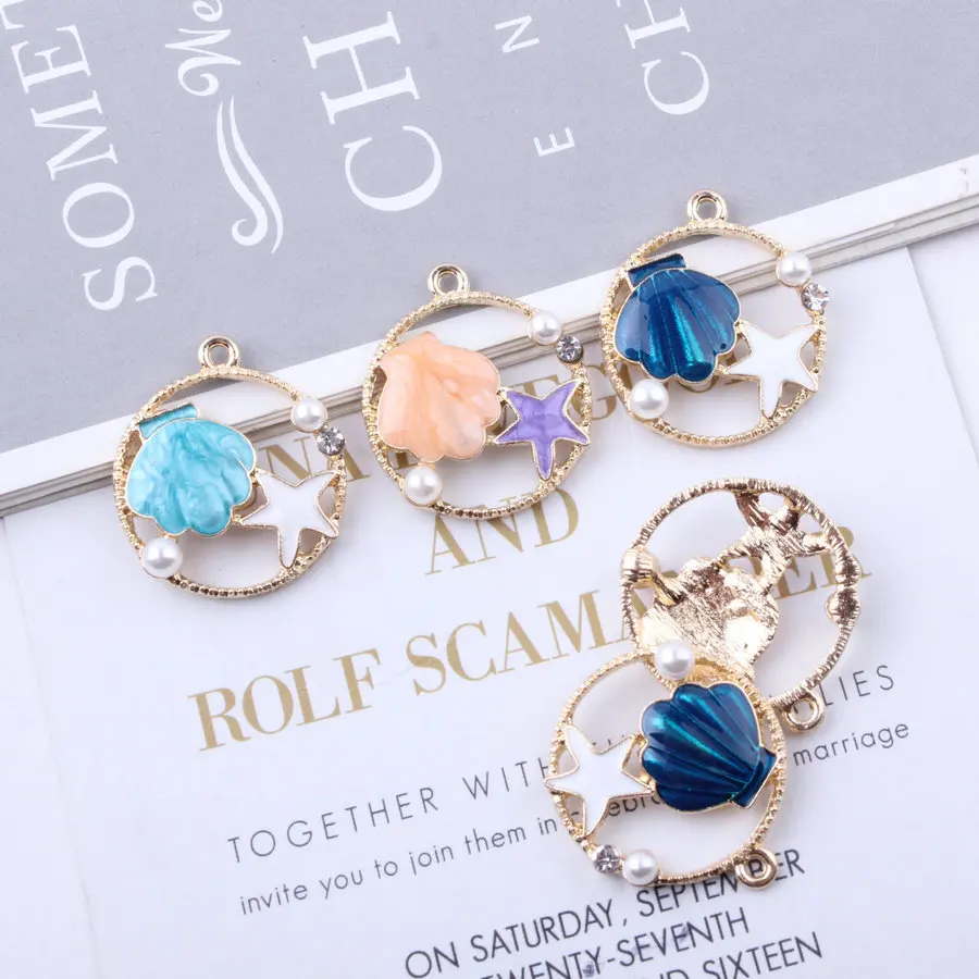 

10pcs/lot 24*28mm Gold Color Tone Pearl Enamel Starfish Charm Oil Drop Pendants for DIY Earring Bracelet Necklace Jewelry Making
