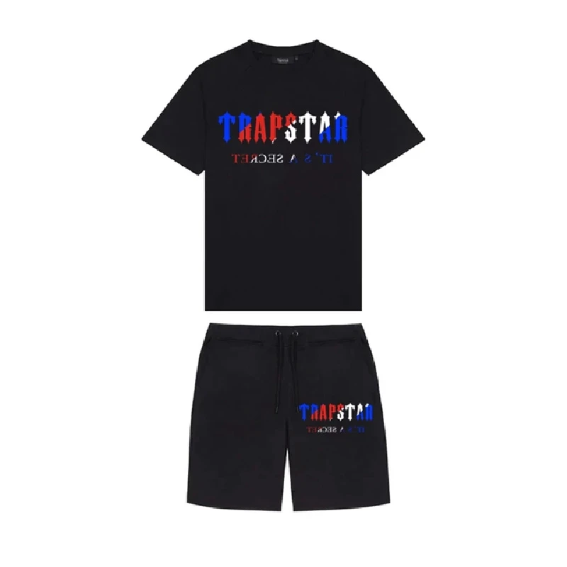 

Sell like hot cakes New TRAPSTAR Men's Clothing T-shirt Tracksuit Sets Harajuku Tops leisure T shirt+Beach Casual Shorts Set