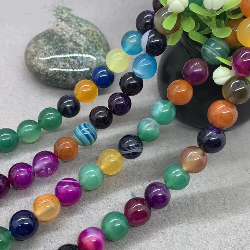 

Natural Colorful Striped Agate Smooth Round Beads for Jewelry Making DIY Bracelet 4/6/8/10 mm