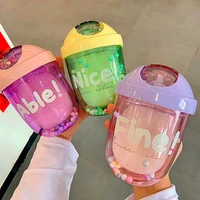300ml gliding cover plastic straw cup household double layer high value girl heart simple and cute creative trend tumbler