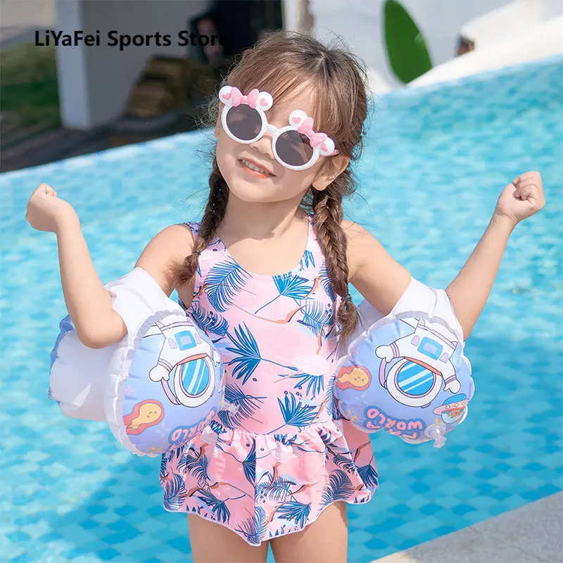 

2pcs Kids Baby Swimming Arm Ring Foldable PVC Inflatable Safety Durable Swimming Arm Band Rings Child Float Air Sleeves Circle