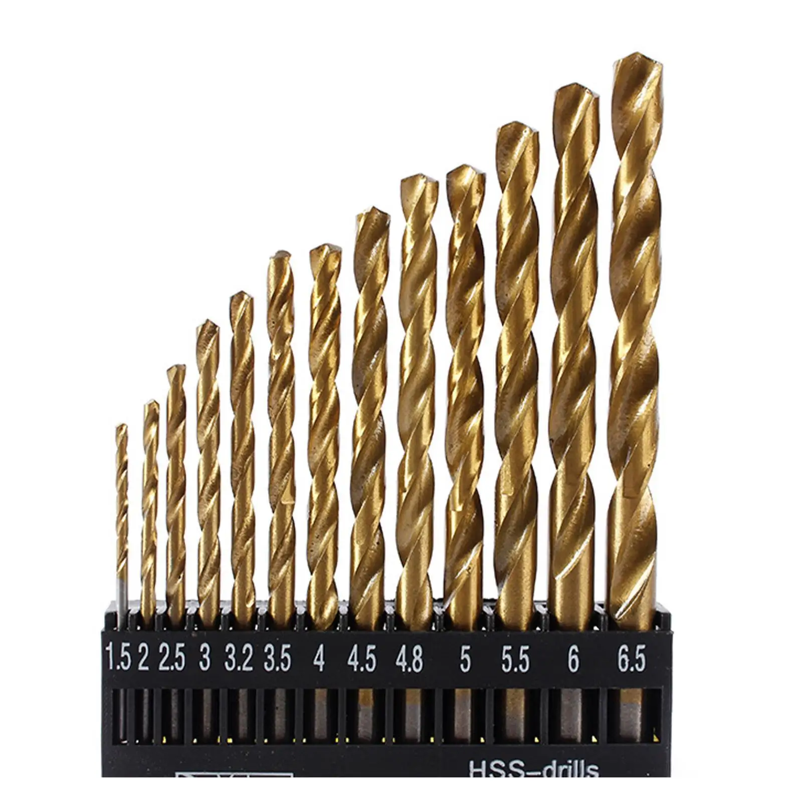 

1 Set 1.5-6.5mm Round Shank Twist Drill Bit Set Titanium Coated Hole Cutter High Speed Steel Gun Drill Metal Woodworking Tools