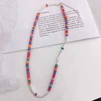 sterling colorful stone silver bead broken silver collier 925 mujer bijoux argent femme initial necklace jewelry for women luxe