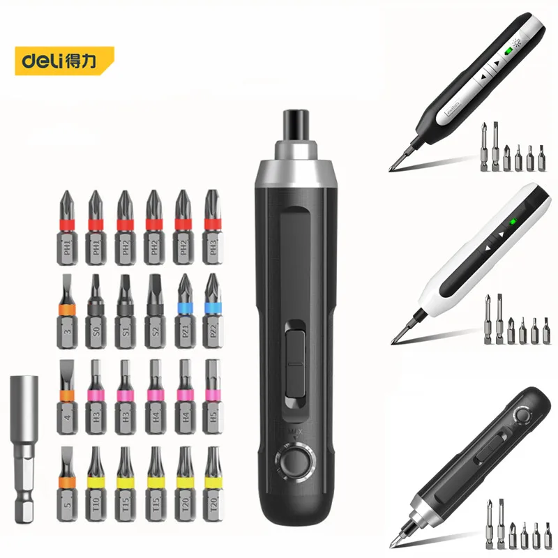 

Deli Mini Cordless Drill Electric Screwdriver Lithium Battery USB Rechargeable Screwdriver Bit Set Power Tools Cordless Drill