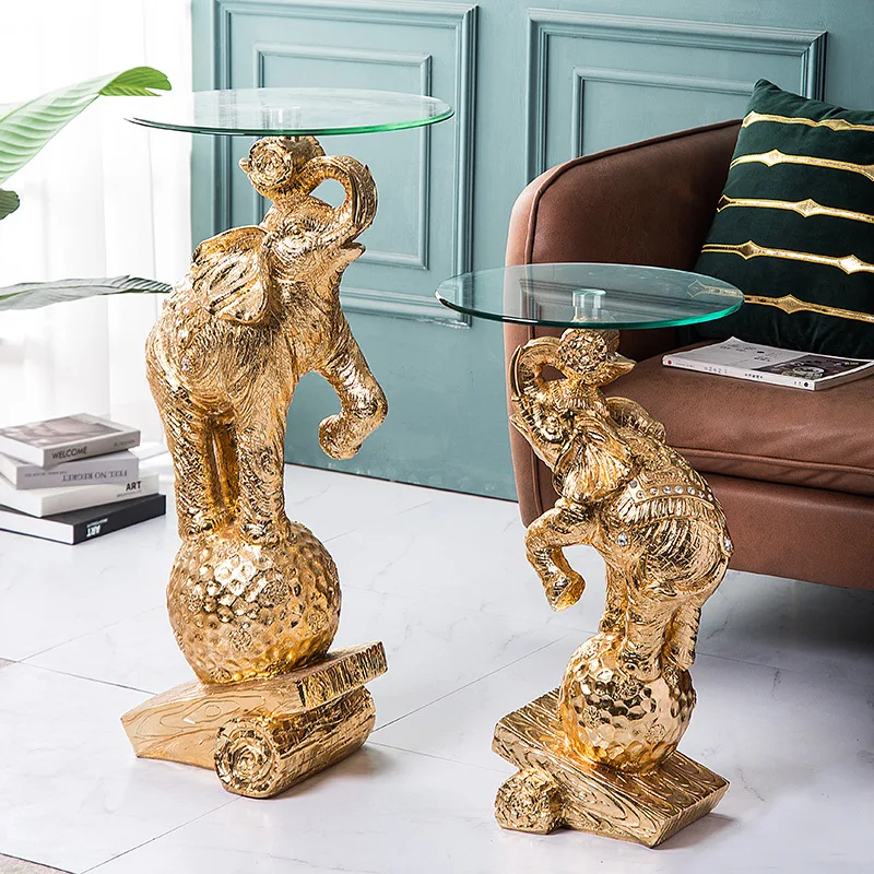 

Living Room Floor Ornaments Elephant Housewarming Gilded Glass Coffee Table Corner Table Decoration Light Luxury Creative Home